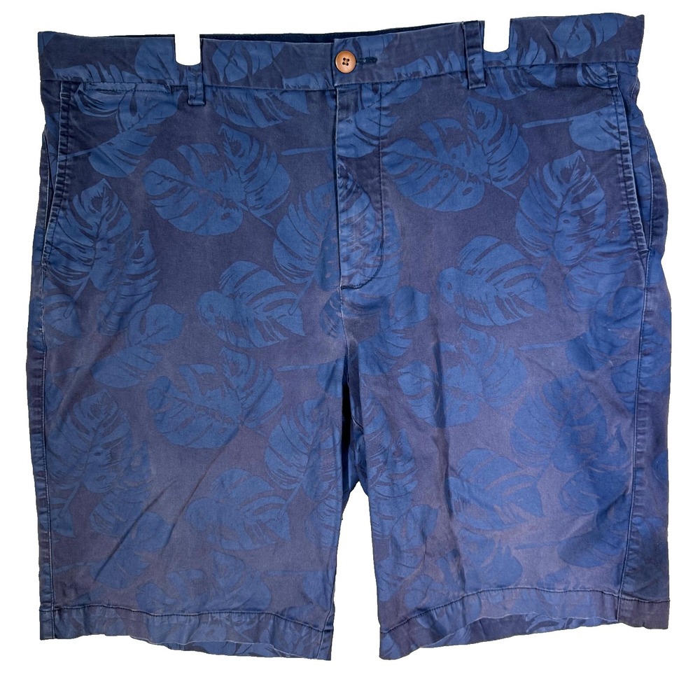 Tommy Bahama Mens Chino Shorts 40 Blue Leaf Print Mid-Rise Flat Front